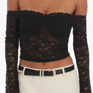 Lucy in the Sky Lace Black Off‑Shoulder Top - Size: Small